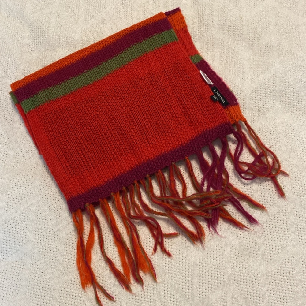 J Peterman Striped Knit Scarf with Fringe Multicolor
